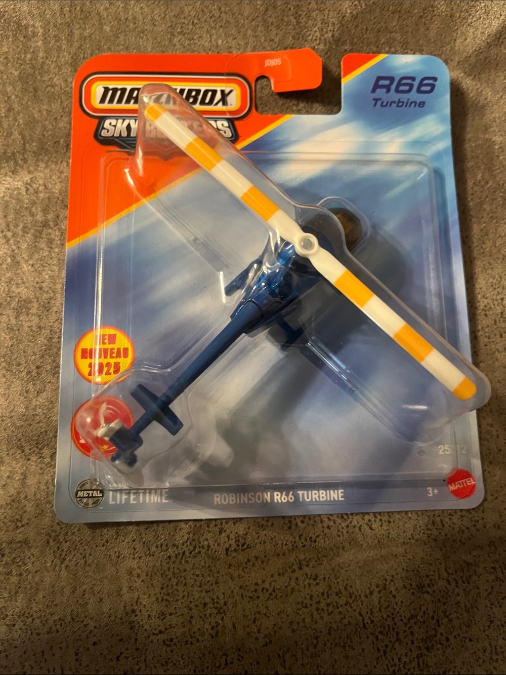 NIP Matchbox Robinson R66 Turbine Helicopter - Blue, White & Yellow